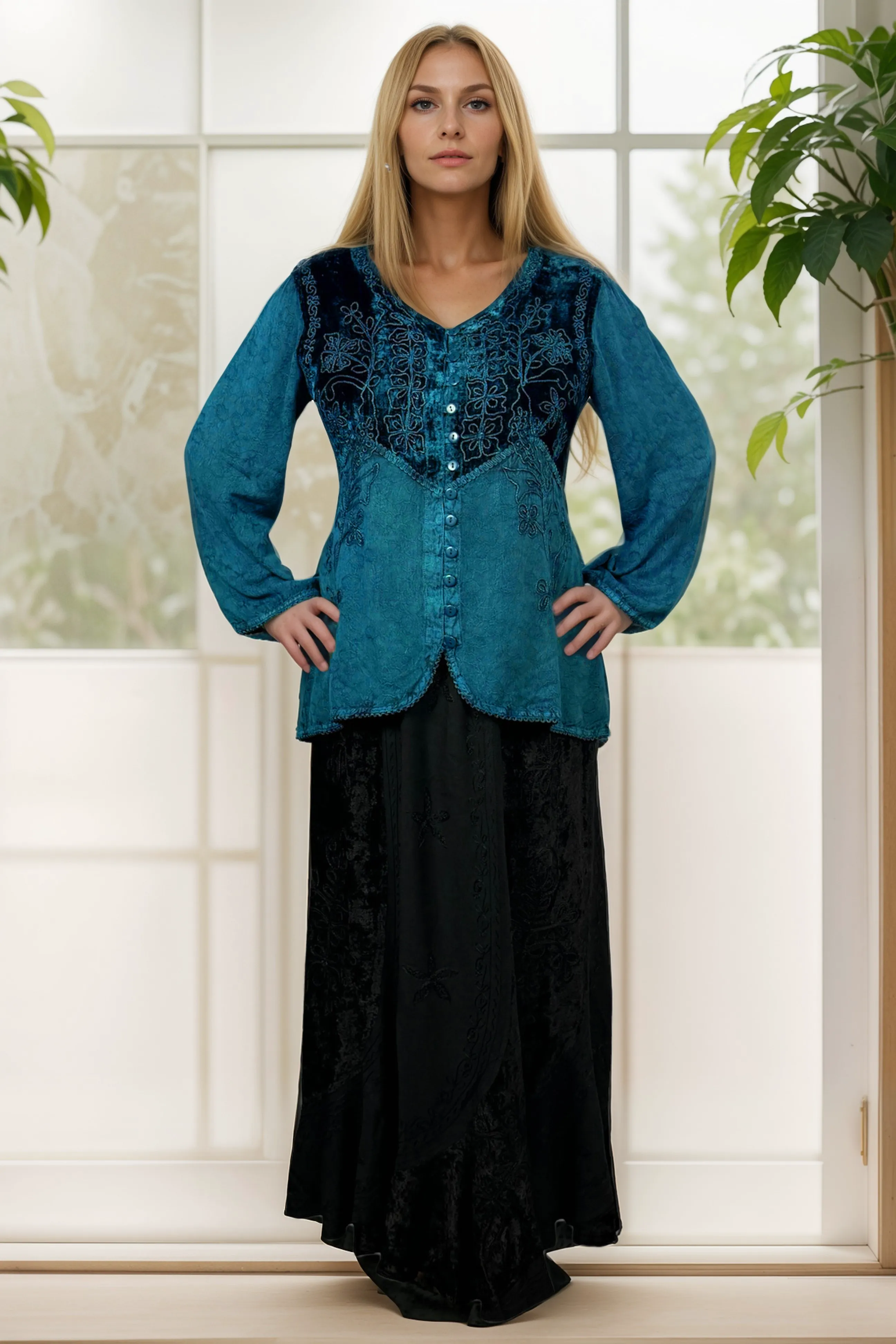 Women's Bohemian Exotic Embroidered Long Sleeve Tunic Blouse ~ 601B
