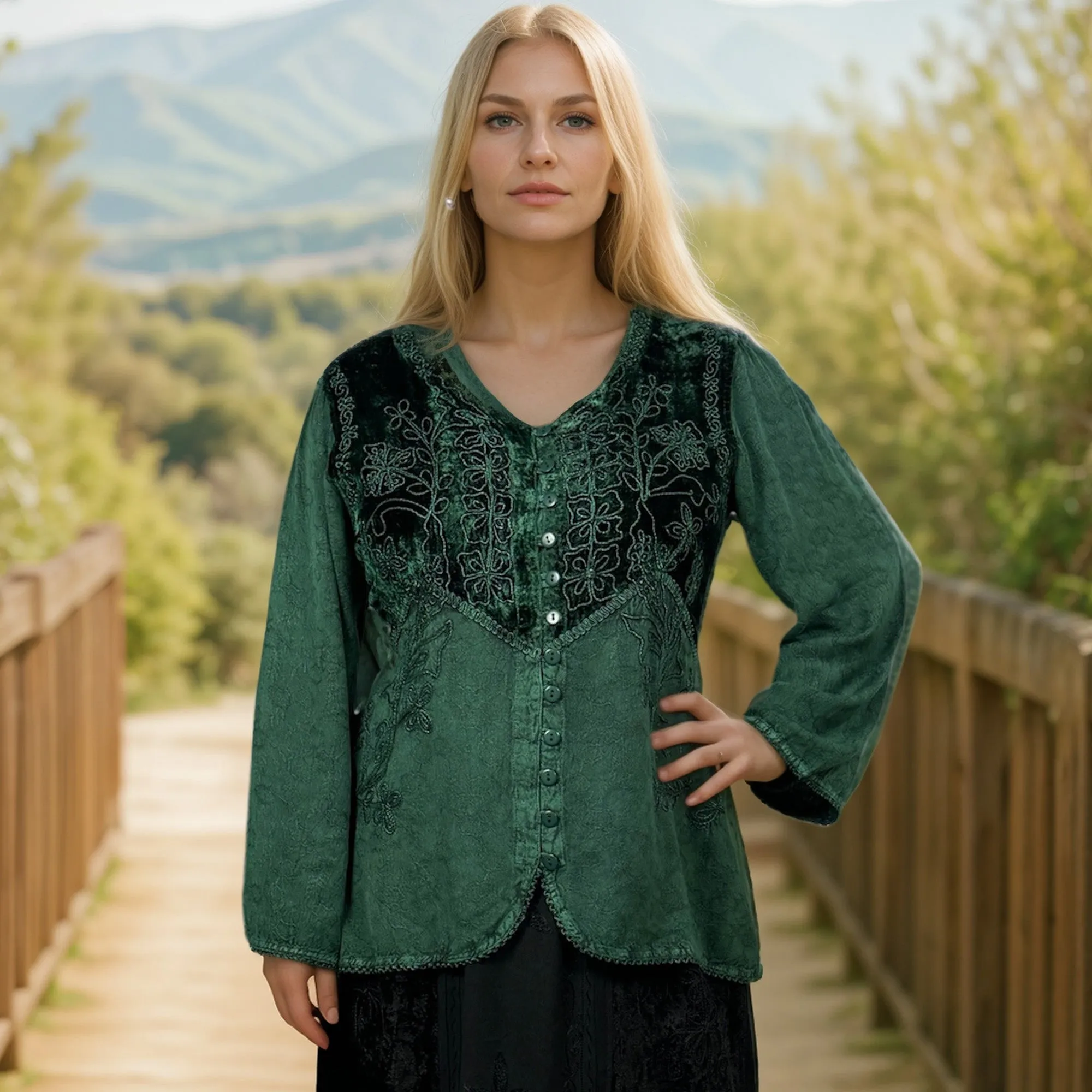 Women's Bohemian Exotic Embroidered Long Sleeve Tunic Blouse ~ 601B