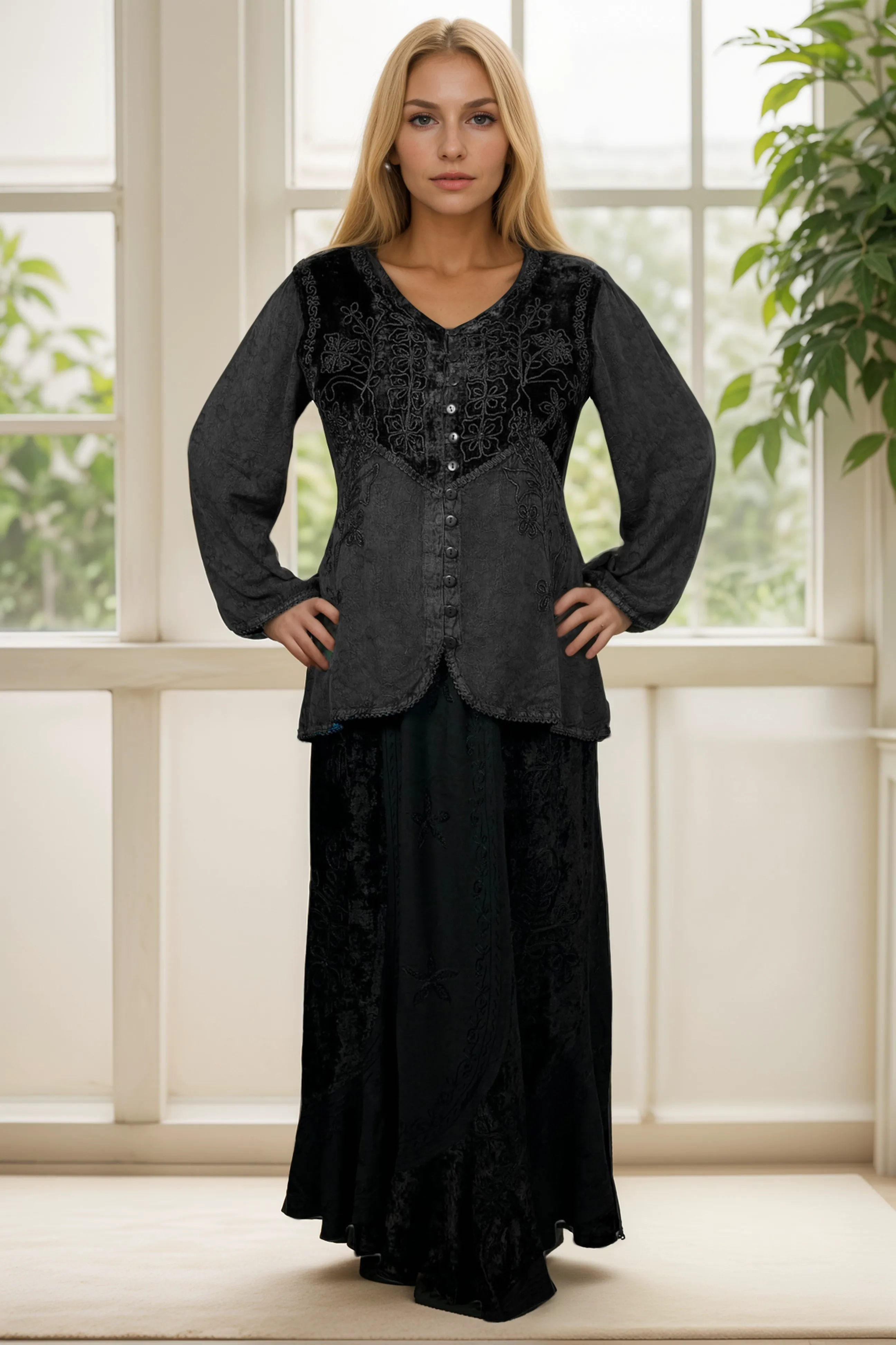 Women's Bohemian Exotic Embroidered Long Sleeve Tunic Blouse ~ 601B