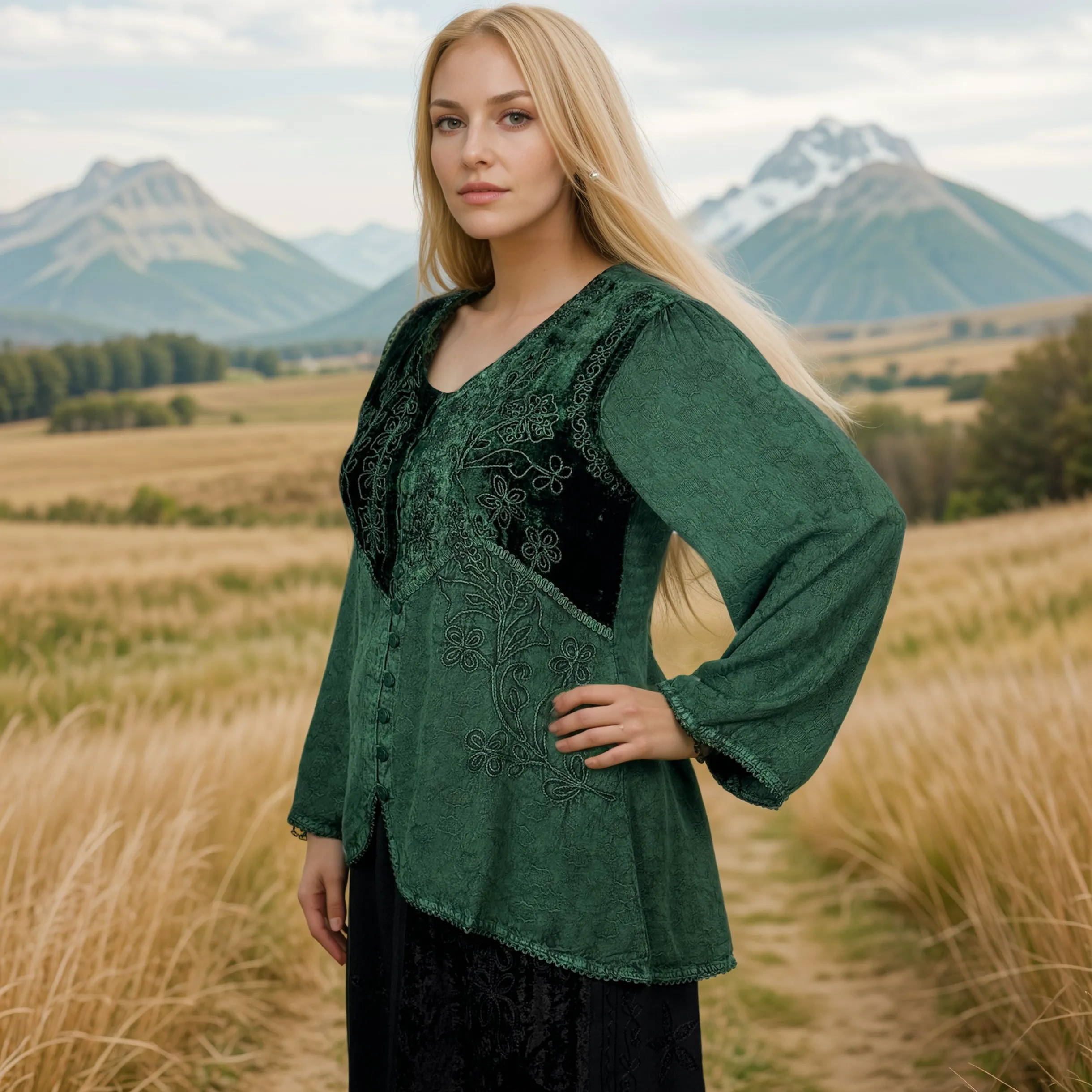 Women's Bohemian Exotic Embroidered Long Sleeve Tunic Blouse ~ 601B