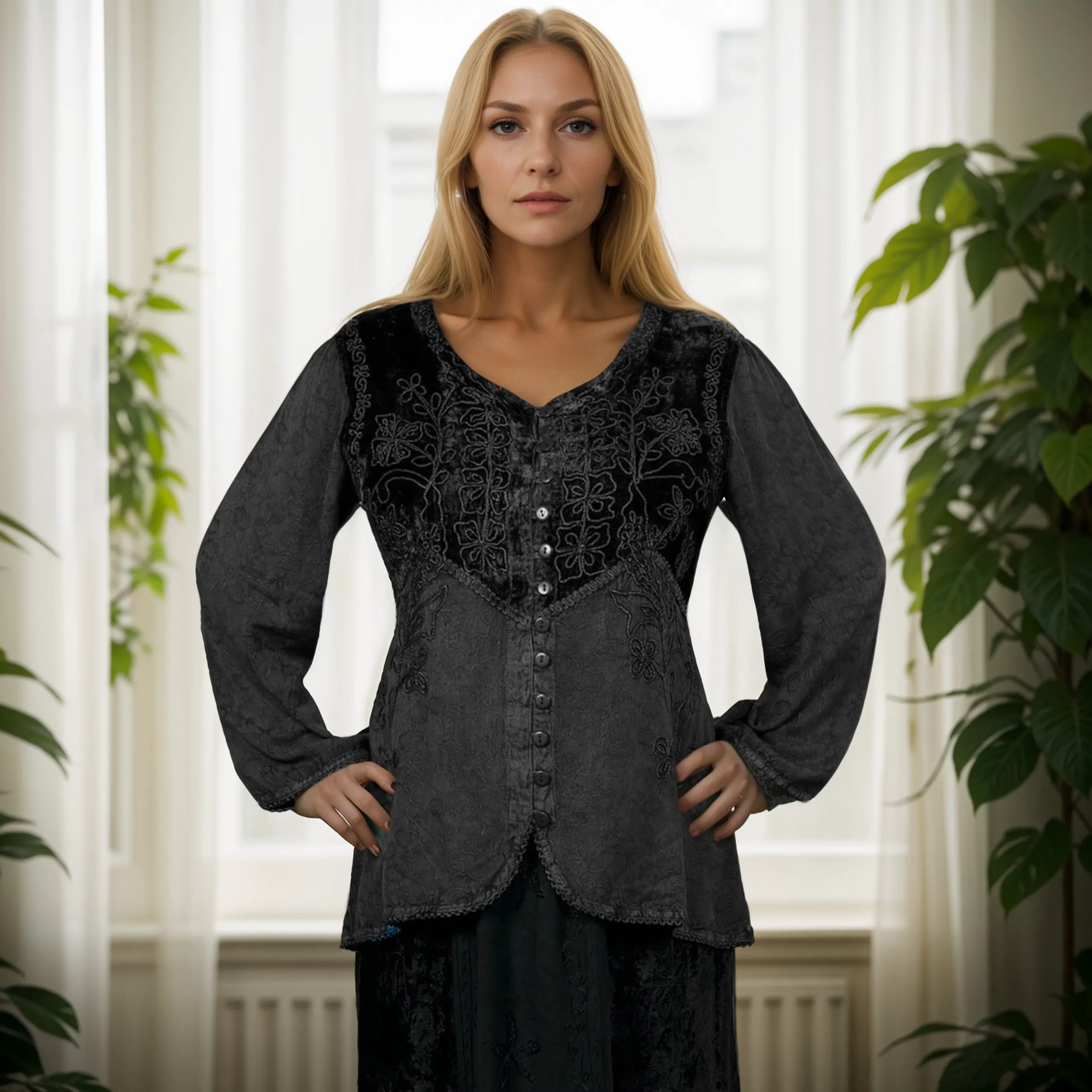 Women's Bohemian Exotic Embroidered Long Sleeve Tunic Blouse ~ 601B