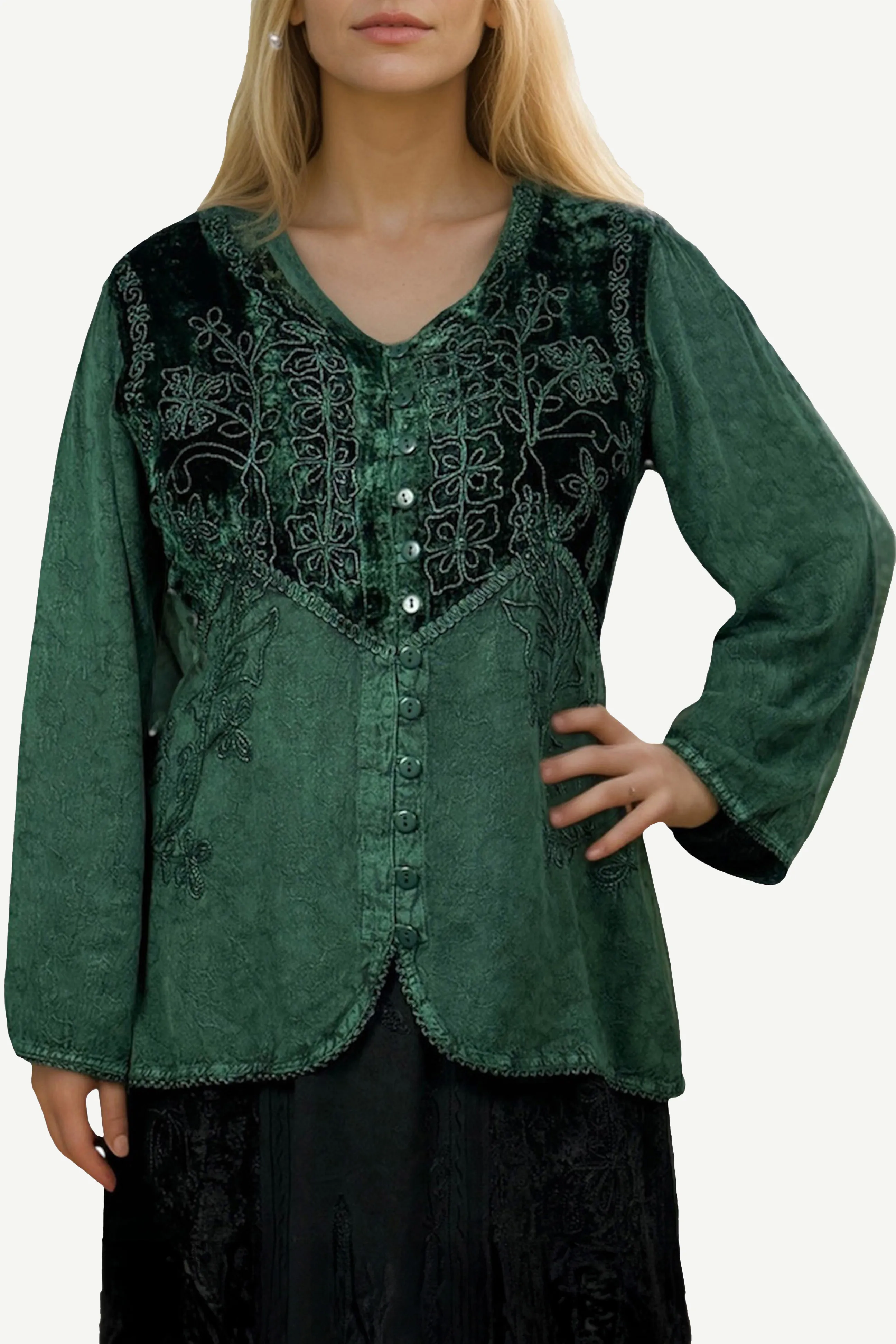 Women's Bohemian Exotic Embroidered Long Sleeve Tunic Blouse ~ 601B