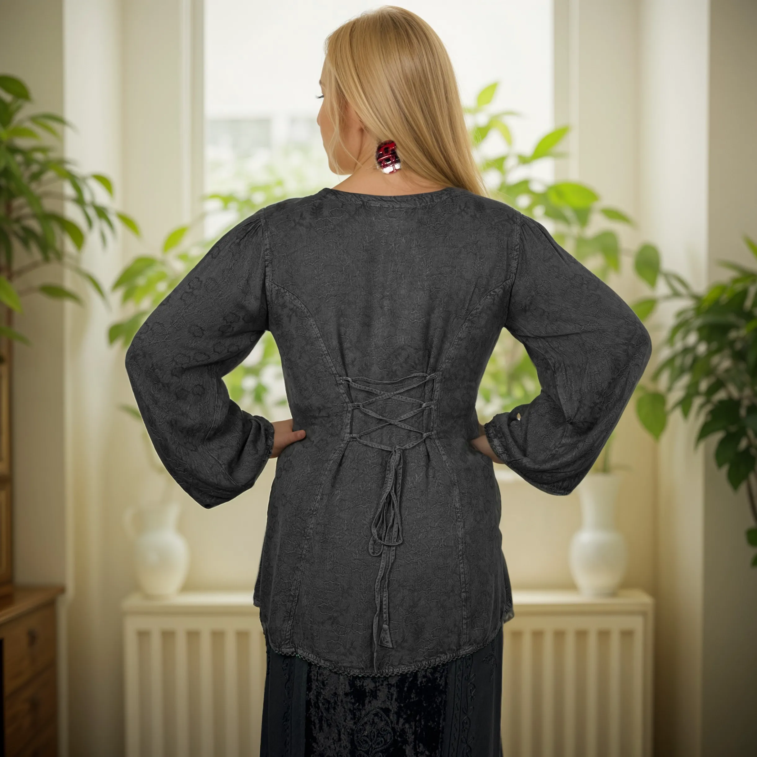 Women's Bohemian Exotic Embroidered Long Sleeve Tunic Blouse ~ 601B