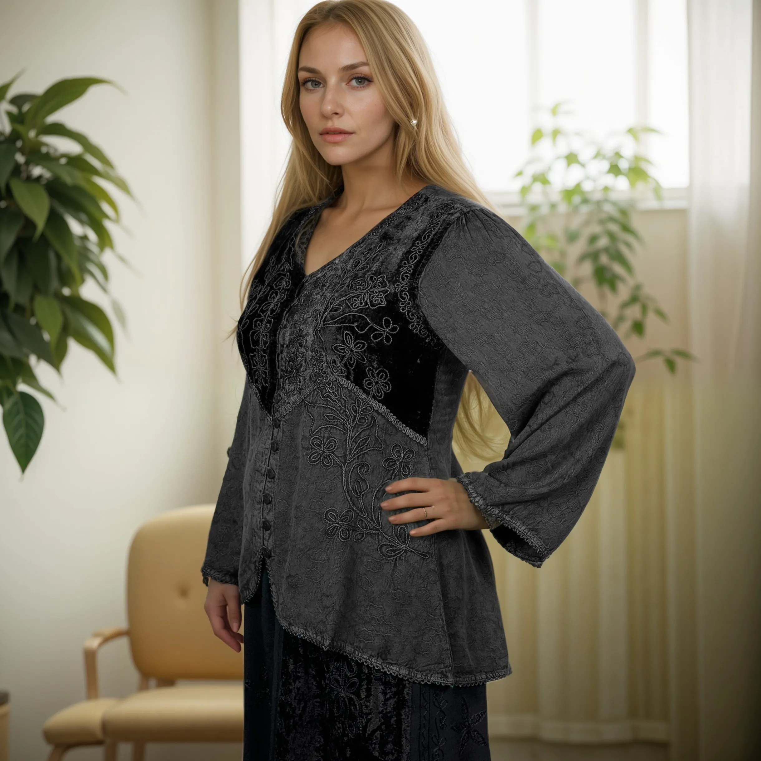 Women's Bohemian Exotic Embroidered Long Sleeve Tunic Blouse ~ 601B