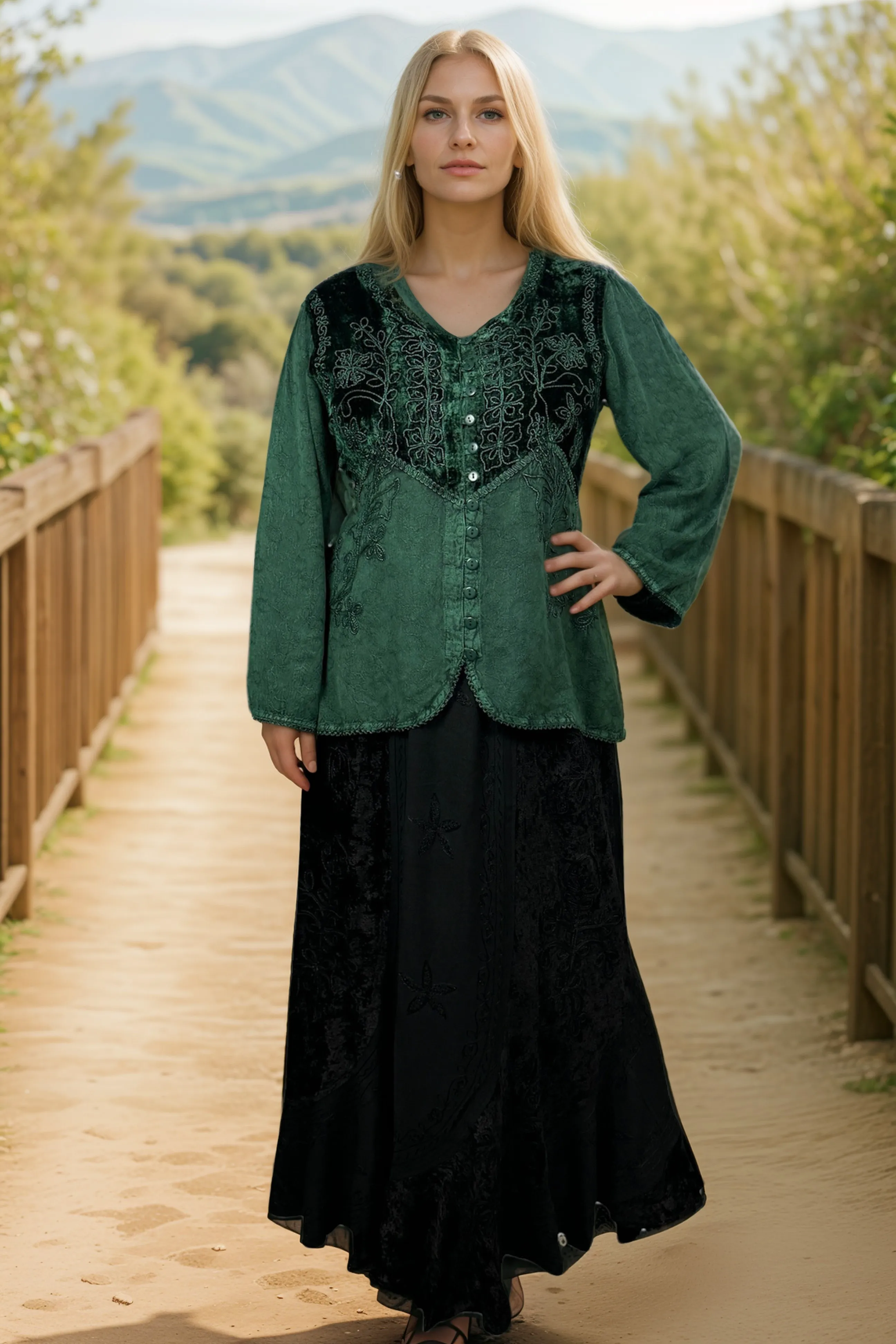 Women's Bohemian Exotic Embroidered Long Sleeve Tunic Blouse ~ 601B