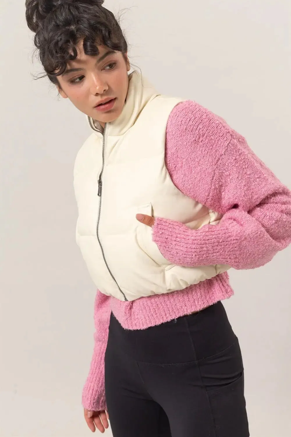 Zip Up Cropped Puffer Vest